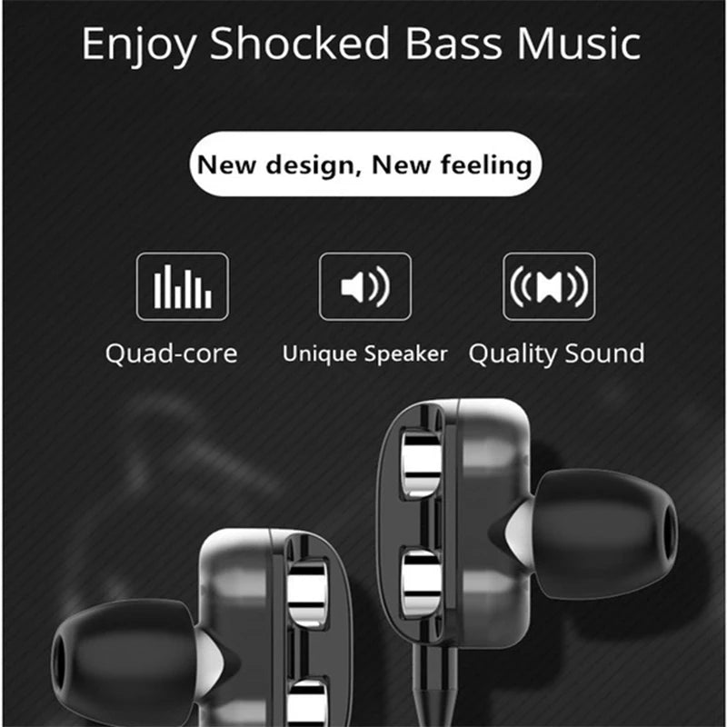 3.5mm Wired Headphone High Bass Headsets Music Sports Gaming Earphones Dual Drive TWS 6D Stereo In-Ear Headset With Microphone